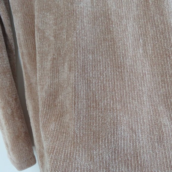 VINTAGE 90s Chenille Beige Tan Embroidered Cable Knit Crew Neck Tunic Sweater - Picture 15 of 15